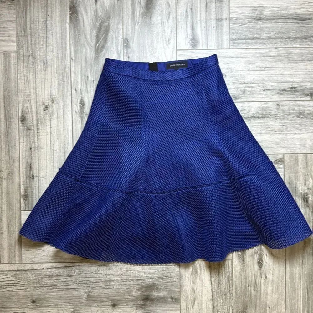 Pink Tartan Women's Blue Back Zip Ruffle Banded Mesh Skirt Size 2